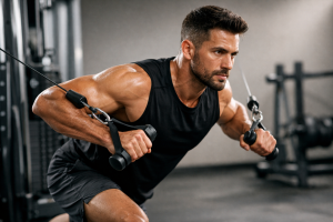 Athlete performing resistance training at a varied angle in a modern gym